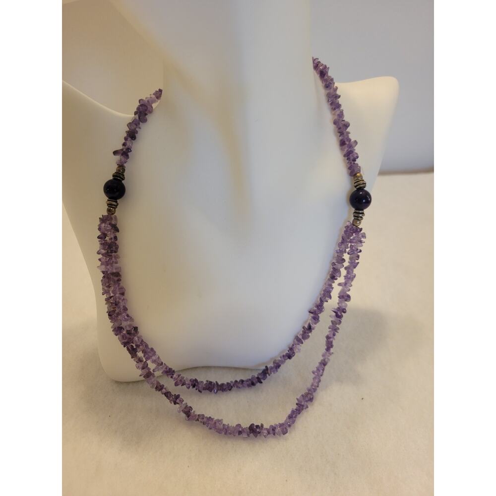 Chip Crystal Beaded Necklace Purple 2-Strand Elegant Statement Fashion Jewelry‎